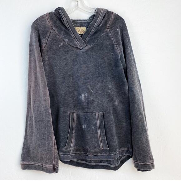 Chaser Acid Washed Bell Sleeved Pullover Hoodie Charcoal Black Gray Destroyed Sm - Picture 4 of 8